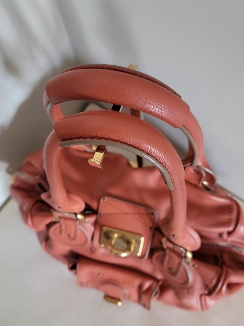 RARE Authentic Chloe Paddington coral Satchel bag with padlock - Picture 7 of 15